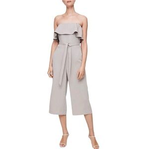 Aritzia Babaton Flutter Altamiro Wide-Leg Ruffled Jumpsuit Grey Strapless Sz 0
